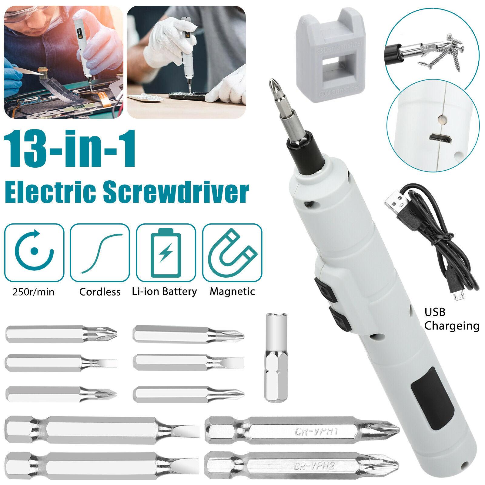 13 In 1 Electric Screwdriver Drill Kit Mini Multifunction Cordless  Rechargeable Power Tool With Drill